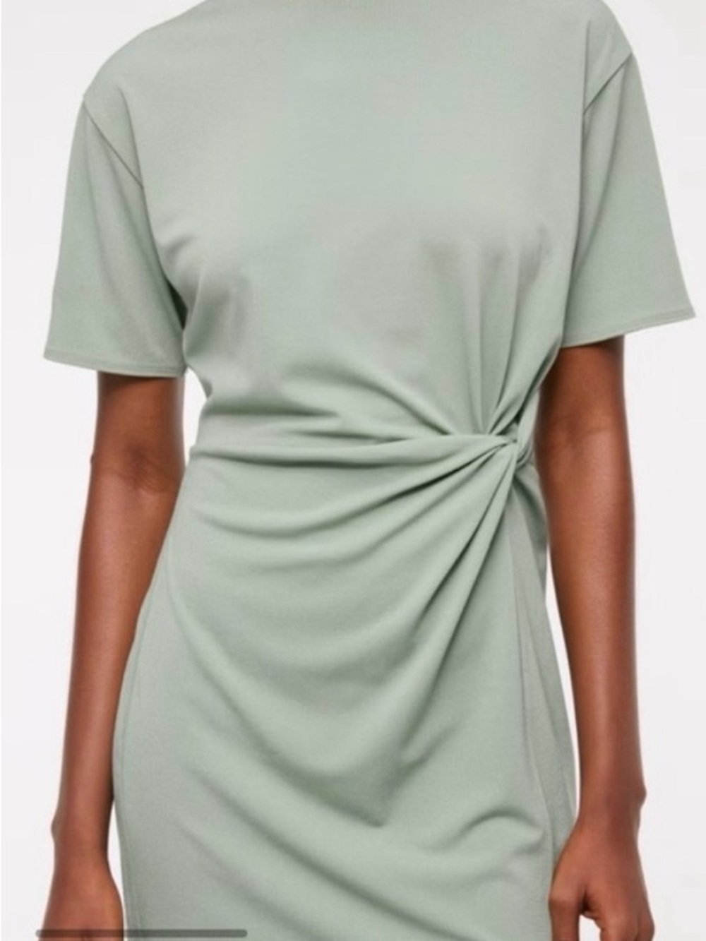 Abercrombie & Fitch Knot-Detail Tee Dress in Sage Green
